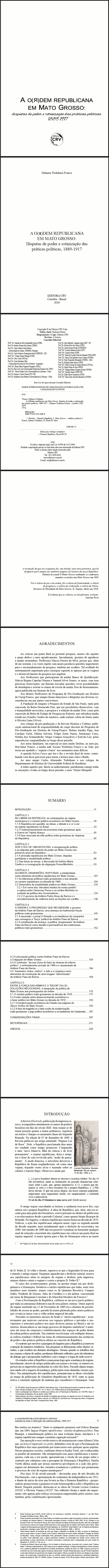 A O(r)DEM REPUBLICANA EM MATO GROSSO:<br>disputas de poder e rotinização das práticas políticas, 1889-1917